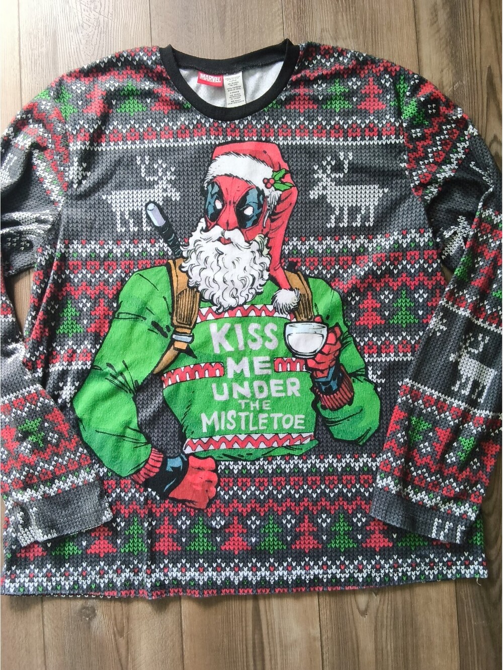 Marvel Deadpool Christmas Long-sleeve Graphic XL Shirt Deadpool Santa